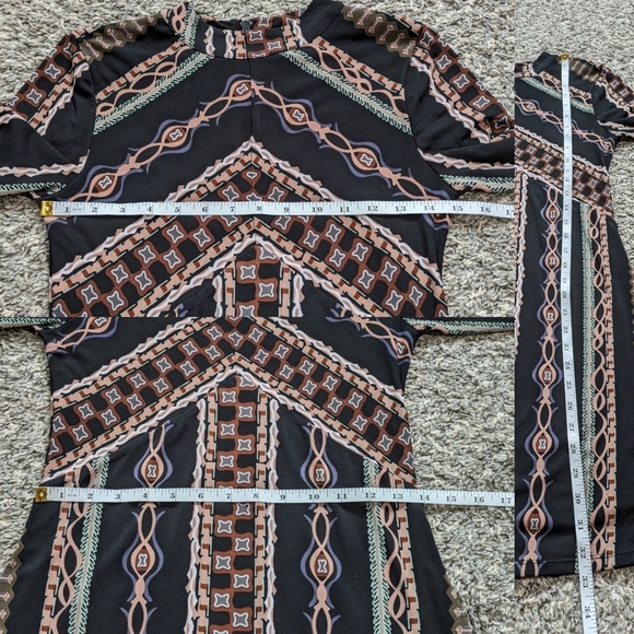 Free People Stella Black Brown Blue Long Sleeve Mini Dress XS - Picture 10 of 11